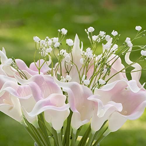 Enova cvjetna Calla ljiljana Umjetno cvijeće u staklenoj vazi, miješani faux pravi dodir darova dah i ljiljani lažni cvjetovi s lažnom