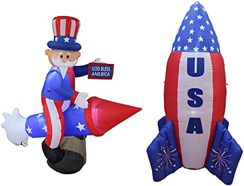 Dva patriotska zabavna ukrasa paket, uključuje 6 stopa dugačak dan neovisnosti na napuhavanje Sam na raketnom brodu, a 6 stopa visok