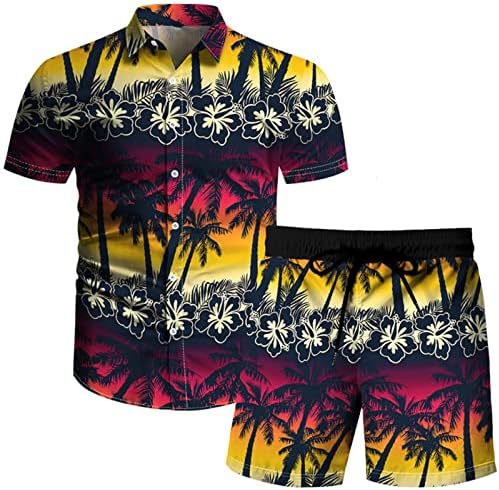 Muški kratki rukavi bluza vrhovi kratke hlače 2pc set modni 3d tiskani gumb košulje košulje kardigan plaže hlače odjeće