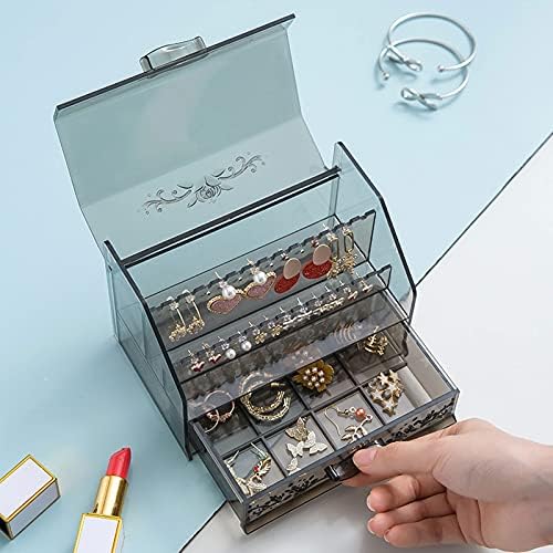 Prozirna kutija za skladištenje nakita, dvoslojna naušnica i organizator za prstenove s ladicama, sitnice za prikaz za prikaz, najbolji