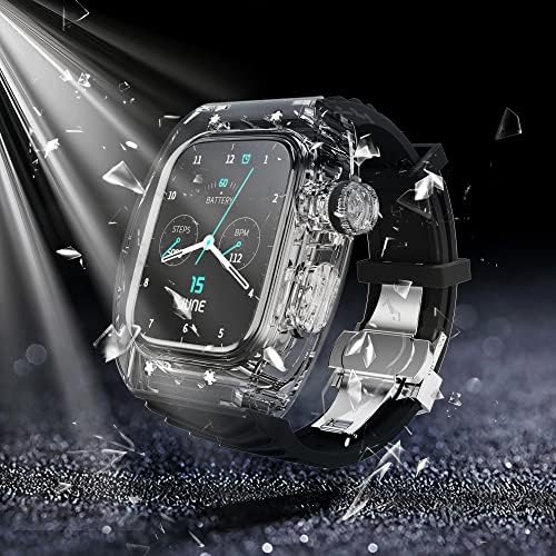 Witebocs luksuzni prozirni tvrdi slučaj za Apple Watch Series 4 5 6 7 8 & SE - 44 mm ili 45 mm, dizajnerski silikonski pojas, zaštita
