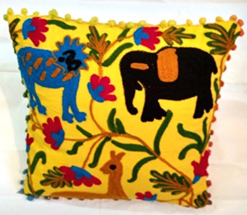 Tradicionalni Jaipur Suzani vezeni jastučni poklopac 16x16, životinjski print Indijski vanjski jastuci, ukrasna jastuka za bacanje,