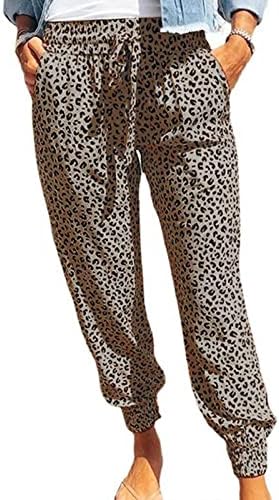 Wankang Womens 2023 Meka casual izvlačenja kravata elastični struk labavi jogger hlače leopard tiskane/teretne hlače s džepovima