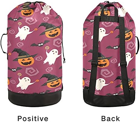 Ghost Pumpkin hat, torba za pranje rublja za Noć vještica, ruksak za pranje rublja za teške uvjete rada s naramenicama, ručkama, putna
