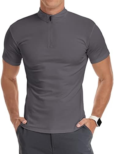 YTD muški dugi/kratki rukavi polo majice Quarter-Zip casual tanki fit mock vrat osnovni dizajnirani pamučne košulje