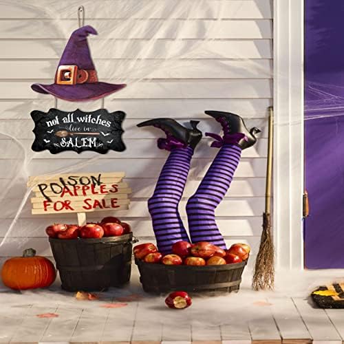 HPNIUB Halloween Obiteljski dekor u prednjim vratima, Witch Tema Wooden Sign, rustikalni plač za Halloween Bat dobrodošlicu za unutarnju