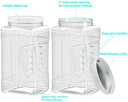 prozirne plastične posude za pohranu od 1 galona, staklenke sa širokim ustima, četvrtasti kanisteri, pakiranje od 2 komada, bez BPA,