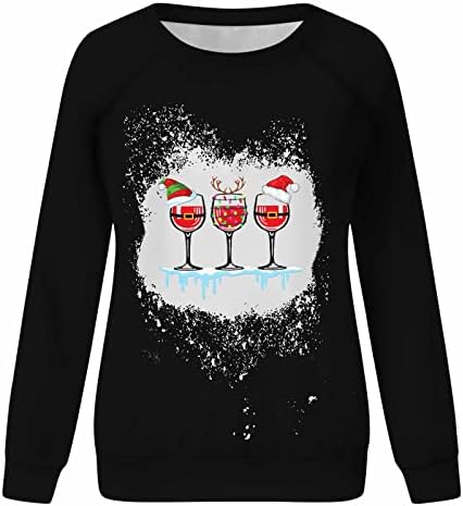 Božićna dukserica za žene trendovska modna izbijeljena gornja bluza vina čaša tiska labava fit dugi rukavi majica pulover