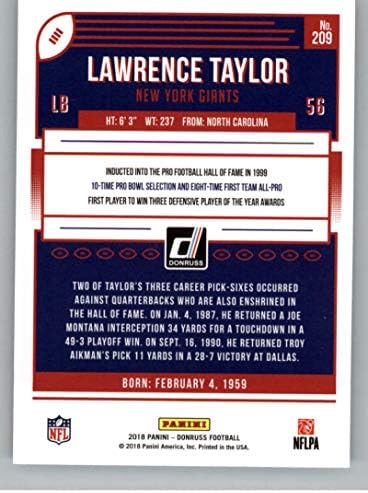 2018. Donruss nogomet 209 Lawrence Taylor New York Giants Službeni NFL trgovačka karta