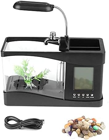 n / a USB Stolni mini akvarij za akvarijske ribe, Akvarij s led pozadinskim osvjetljenjem LCD zaslonom i sate za uređenje akvarija