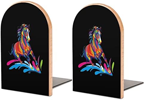 Šareni drveni krajevi pop art knjiga s konjskim dizajnom ukrasni neklizajući držači za knjige držač stolnih polica za teške filmske