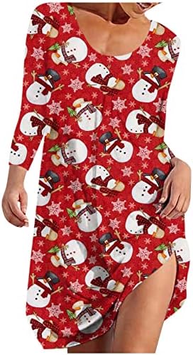 Nokmopo božićna haljina za žene jesenski i zimski okrugli vrat Dugi rukav Božićni print dužina dužine koljena
