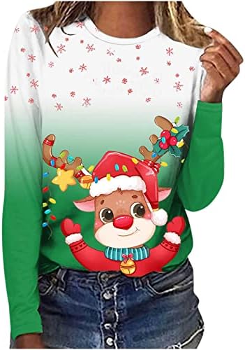 Ženske božićne košulje moda 2023 Novogodišnja košulja dukserica dugih rukava snježna pahuljica slatka lopta print džemper bluza