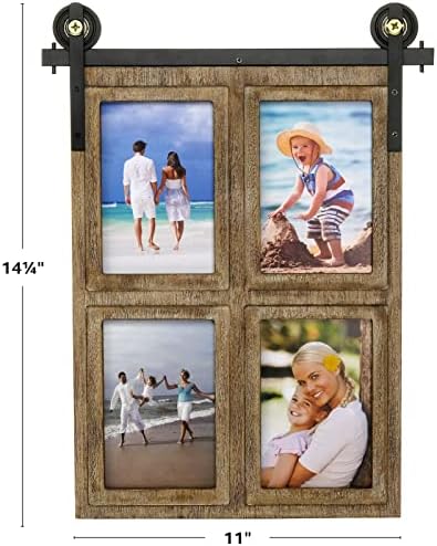 Excello Global Products Barndoor Okvir kolaža sadrži četiri fotografije 4x6: Spremni za objesiti rustikalni, Barnwood, Farmhouse, Beach