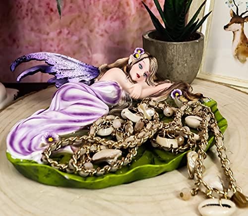 Ebros Under The Starry Night Lavanda Fairy Sleep On Lily Pad sapun sapun Figurice Nakit za nakit tanjur Vanity dekor 6,75 Duga fantastična
