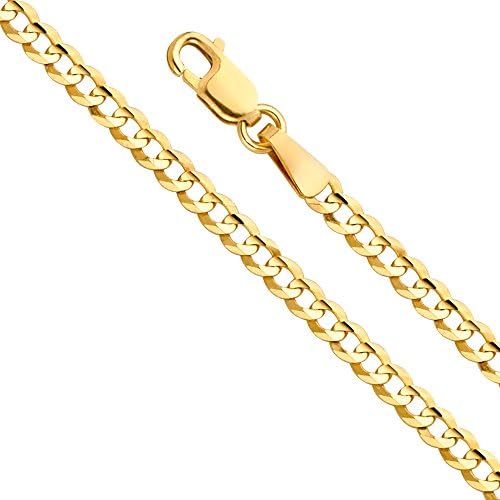 14k pravo žuto zlato, masivna kubanska ogrlica s konkavnim lancem duljine 3 mm s kopčom za kandže jastoga