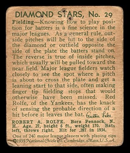 1935. Dijamantske zvijezde 29 Red Rolfe New York Yankees siromašni Yankees