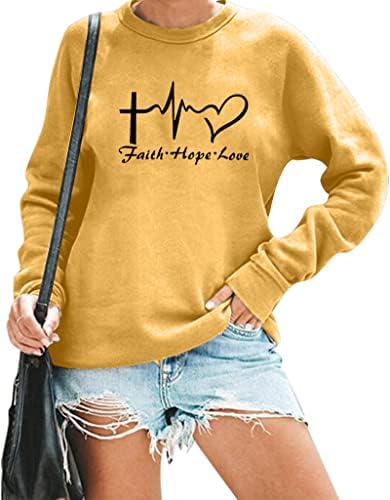 Taohong Faith Hope Love Christian Sweamrt Women Dugi rukavi Posada Inspirativni grafički pulover bluza