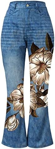 Miashui plus size ženske ležerne hlače s džepovima ženske ležerne tiskane uzorak labave plamtene traperice hlače žene
