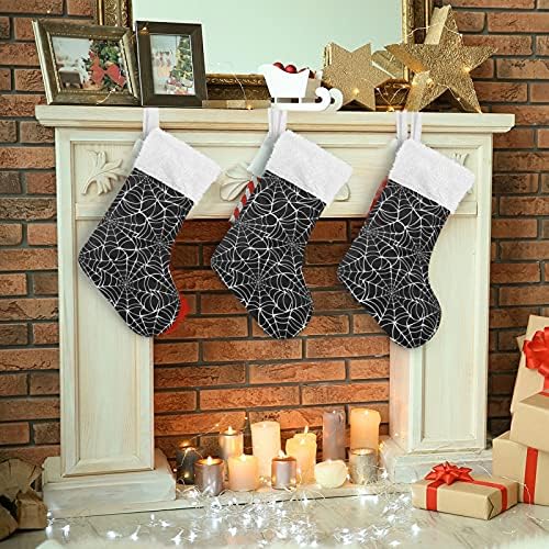 Alaza božićne čarape Noć vještica bijelog i crnog paukovog web klasika Personalizirani veliki čarapasti ukrasi za obiteljski odmor
