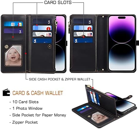 Torbica-novčanik REEGINCH za iPhone 14 Pro Max RFID-blokiranje torbica od umjetne kože za žene sa utorom za kartice, manšeta i remen
