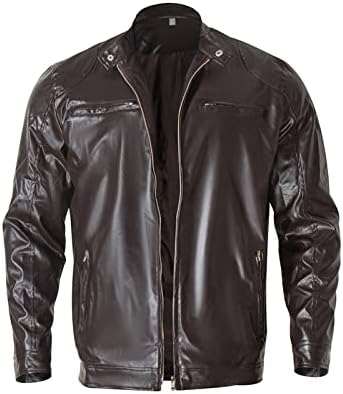 Muška jakna od PU kože s uspravnim ovratnikom Vintage motociklistički kaput s patentnim zatvaračem ležerna lagana ugrađena Bomber gornja