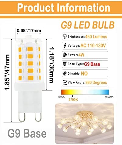 LED svjetiljka od 4 vata, ekvivalent halogena od 40 vata, 450lm, 2700K, Mekana topla bijela, bez treperenja, 120V, bez podešavanja