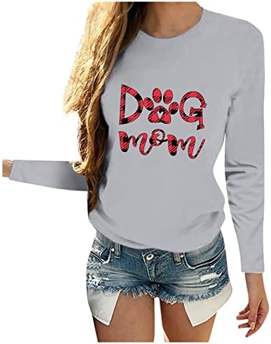 Ženske novosti povremeni ljubitelj pasa vrhovi smiješne abecede tiskati psa mama dukserice okrugli vrat dugi rukavi labavi fit pulover