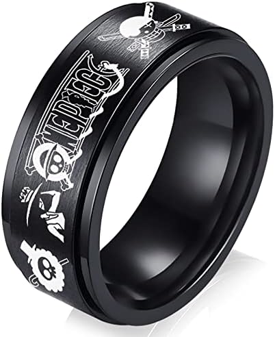 Crni jednodijelni prsten od nehrđajućeg čelika Anime prstenovi za muškarce 8mm prsten za dječake Anime nakit