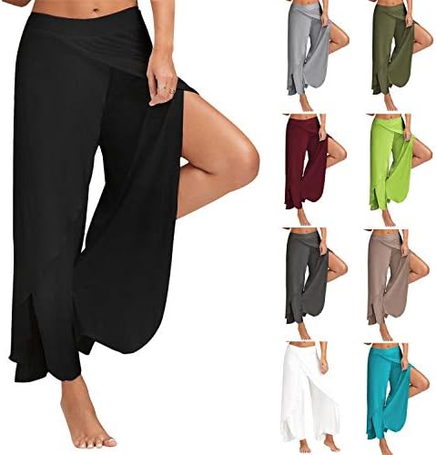 Žene Andongnywell podijeljene joga hlače visoki struk široke noge joge slojeve slojevite palazzo hlače hlače