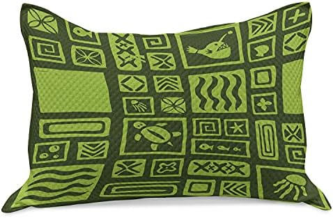 Ambsonne Luau pleteni prekrivač jastuka, jednobojni tiki uzorci doodle s motivima i različitim oblicima Aloha osjeća, standardni poklopac