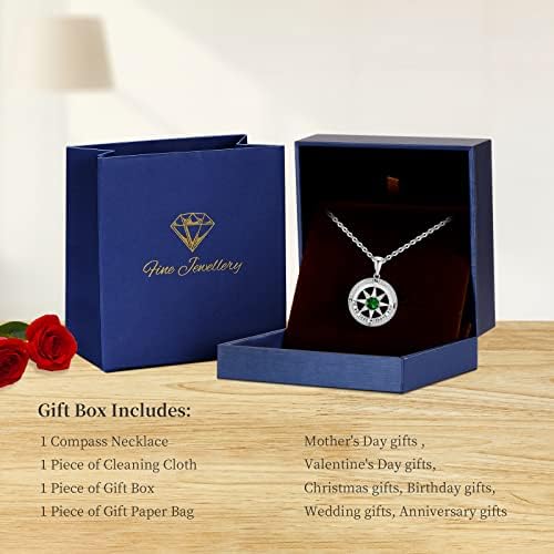 Ogrlica od rodnog kamena kompas za žene, ogrlica od srebra 925, pokloni za suprugu, djevojku, mamu, prijatelje za rođendan, godišnjicu,