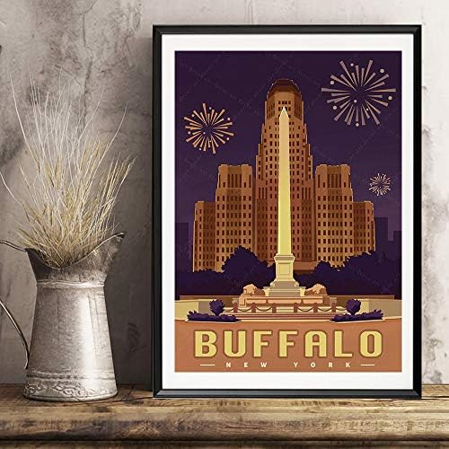 Xtvin USA New York Buffalo America Vintage Travel Poster Art Print Canvas Slikarstvo Poklon za ukrašavanje kuće （12x18inch）