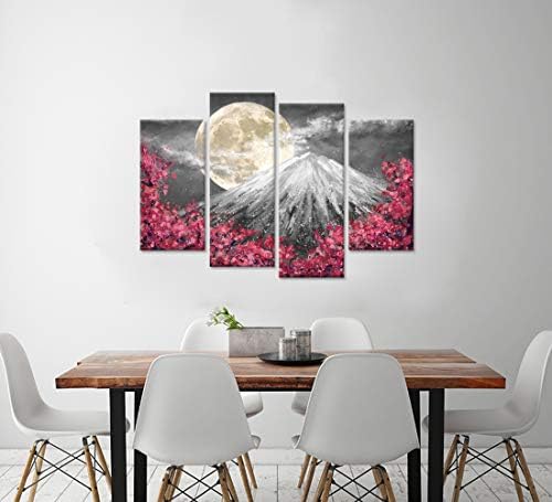 Ihappywall 4 ploča cvjeta trešnje cvijet puni mjesec preko planine Fuji platno zidna umjetnost ružičasta i siva sakura pejzažno slikanje