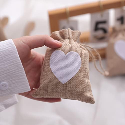 Vrećice od burlapa 3,7 5,1 Poklon vrećica od burlapa sa srcem na uzici vrećice za slatkiše laneni džepovi za Valentinovo vjenčanje