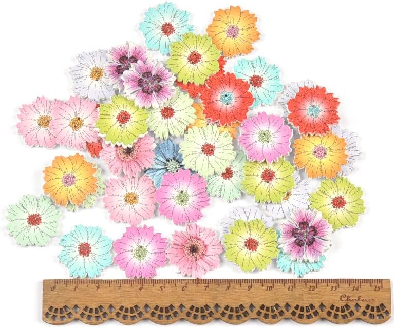 Lepsjgc 25pcs Šareni cvjetovi drveni gumbi Daisies uzorak drveni gumbi šivanje odjeće ručno izrađeni DIY dekor zacrtani zanat