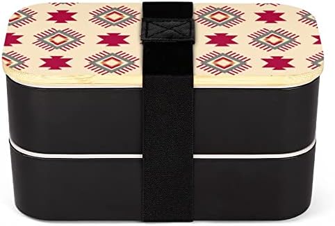 Plemenski Indijanci Navajo uzorak dvoo sloj bento ručka s priborom Set Set STACKABLE Spremnik za ručak uključuje 2 spremnika