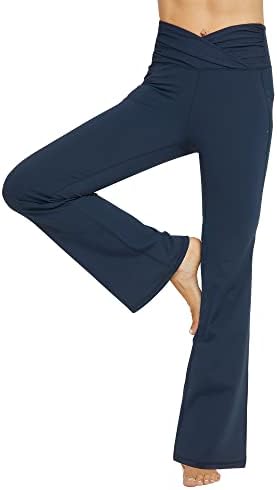 G4free ženske bootcut joge hlače poprečni struk flare capris gamaše rastezljive kauzalne trendovske hlače s džepovima