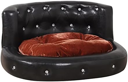 Pseće sofe i stolice s kristalnim gumbom/mačjim krevetom s izdržljivim drvenim okvirom/psećim krevetom s mekim baršunastim jastukom/mačjim