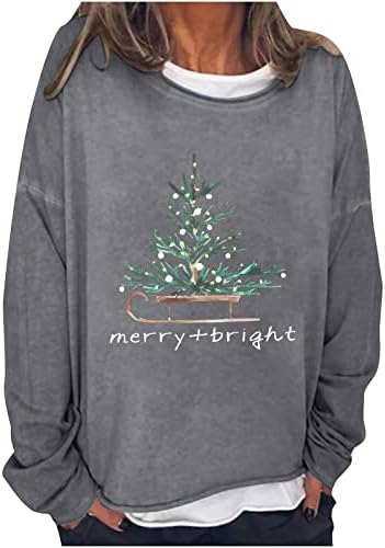 Ženske vesele svijetle božićne košulje s okruglim vratom s dugim rukavima jesen 2022 ležerna modna božićna majica labavi odjevni pulover