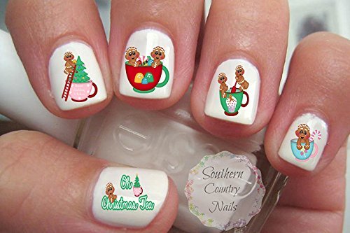 Oh božićni medenjač i djevojčica čaj naljepnice za nokte za nokte