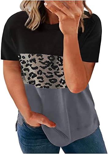 Bluza s kratkim rukavima za žene 2023 Posada za vrat vrat Pamuk Pamuk grafički leopard print plus majica veličine ex ex