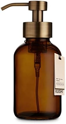 Kuishi Amber Stakleni pjenast tekući sapun dozator sa zlatnom pumpom, boca sapuna od 18oz, UV zaštitno jantarno staklo spremnik