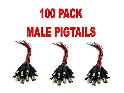 100 pakiranja muških crvenih crnih dc napajanja pigtails adapter cctv dvr kamena kabel kabel