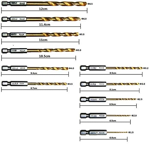 TMP1105 13PCS/LOT 1,5-6,5 mm HSS HSS šesterokutni titanijski obloženi bušilica Bit Set 1/4 Hex Shank Twist Bušilica za metalne alate