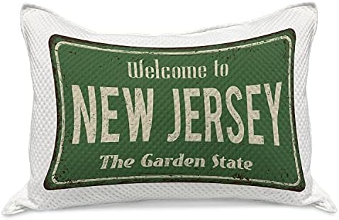 Lunarible USA Pleteni prekrivač jastuka, dobrodošli u New Jersey Typografija države Garden napisana u vintage hrđavim tonovima, standardni
