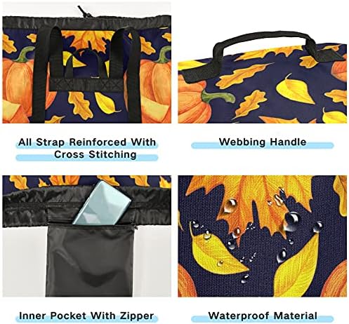 Jesenska torba za rublje s lišćem bundeve, ruksak za pranje rublja za teške uvjete rada s naramenicama, ručkama, putna torba za rublje
