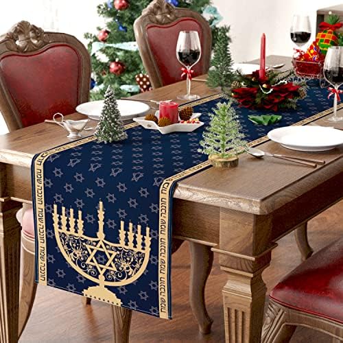 Hanukkah stolna staza, Hanukkah dekoracija stolne staze Hanukkah Menorah Židovska Hanuka blagdanski ukras za kuhinju dekor stola za