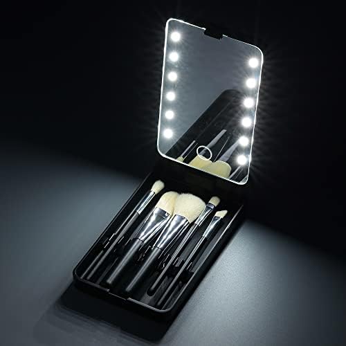 SMLJLQ 360 ° rotacije LED četkice za putničke šminke Postavljanje preklopnog kozmetičkog HD ogledala prijenosna make up četkica kutija