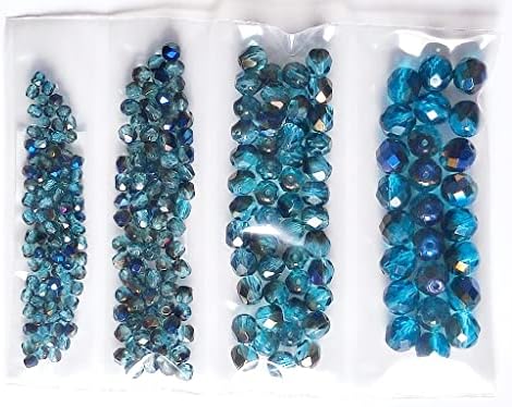 Set perli od čeških FASETIRANIH staklenih perli poliranih vatrom, okruglih 3 mm, 4 mm, 6 mm, 8 mm. Ukupno 275 kom. instalirati 1,014